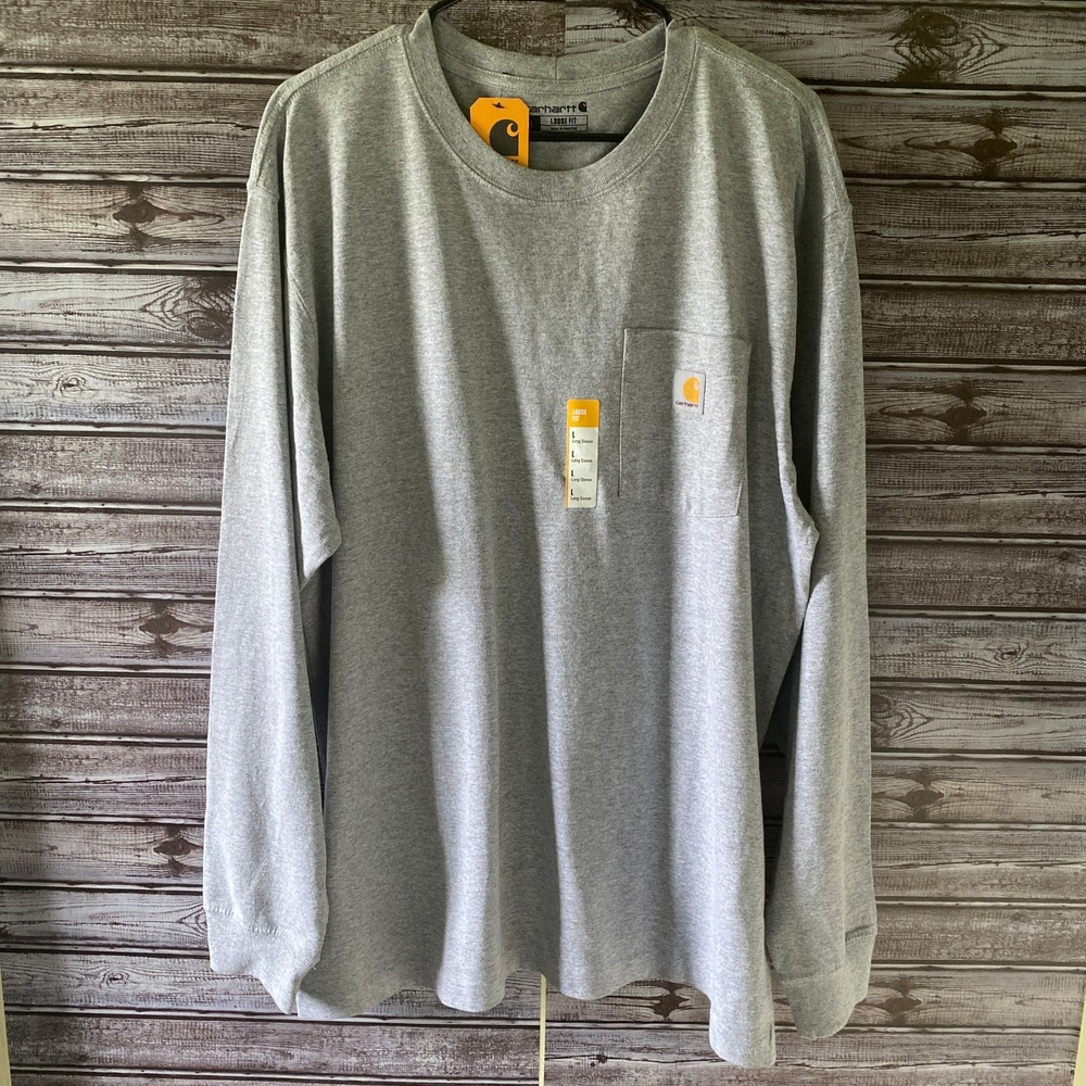 Carhartt Men's Long-Sleeved Pocket T-Shirt Size L Gray Loose Fit Logo NWT